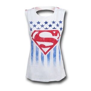 Superman Women's Sleeveless Open Back Tank Top Size Large NEW
